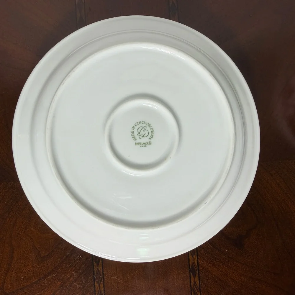 Vintage Czechoslovakia Porcelain Butter Dish Covered‎ Cheese Keeper Black White